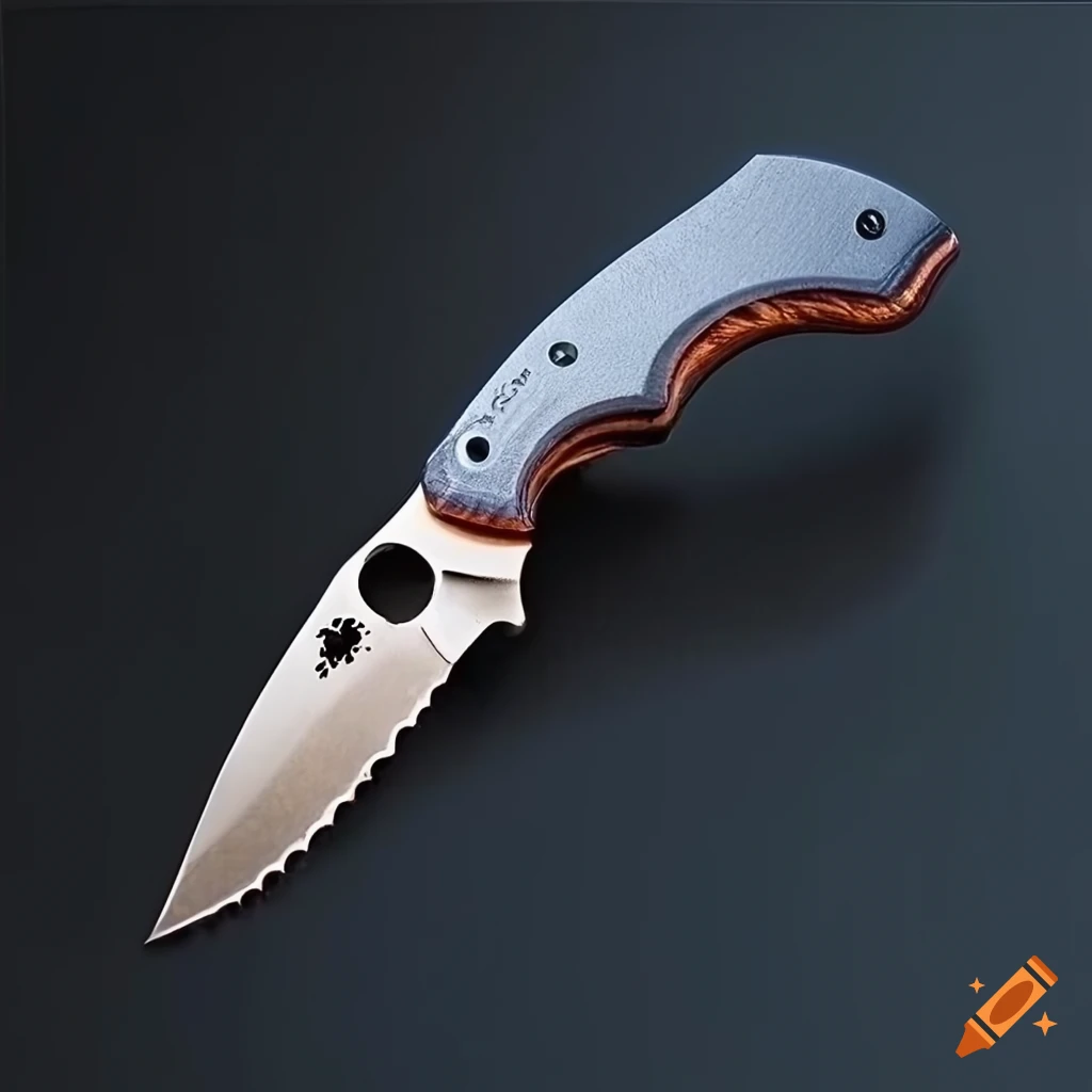 Spyderco jackknife on a dark steel table with futuristic Japanese design
