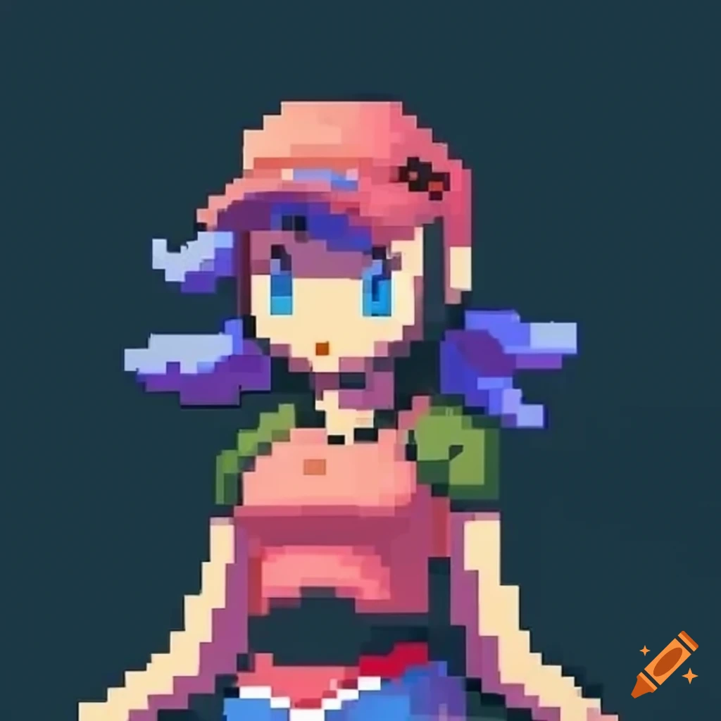 Exotic female Pokémon trainer in 8-bit pixel art