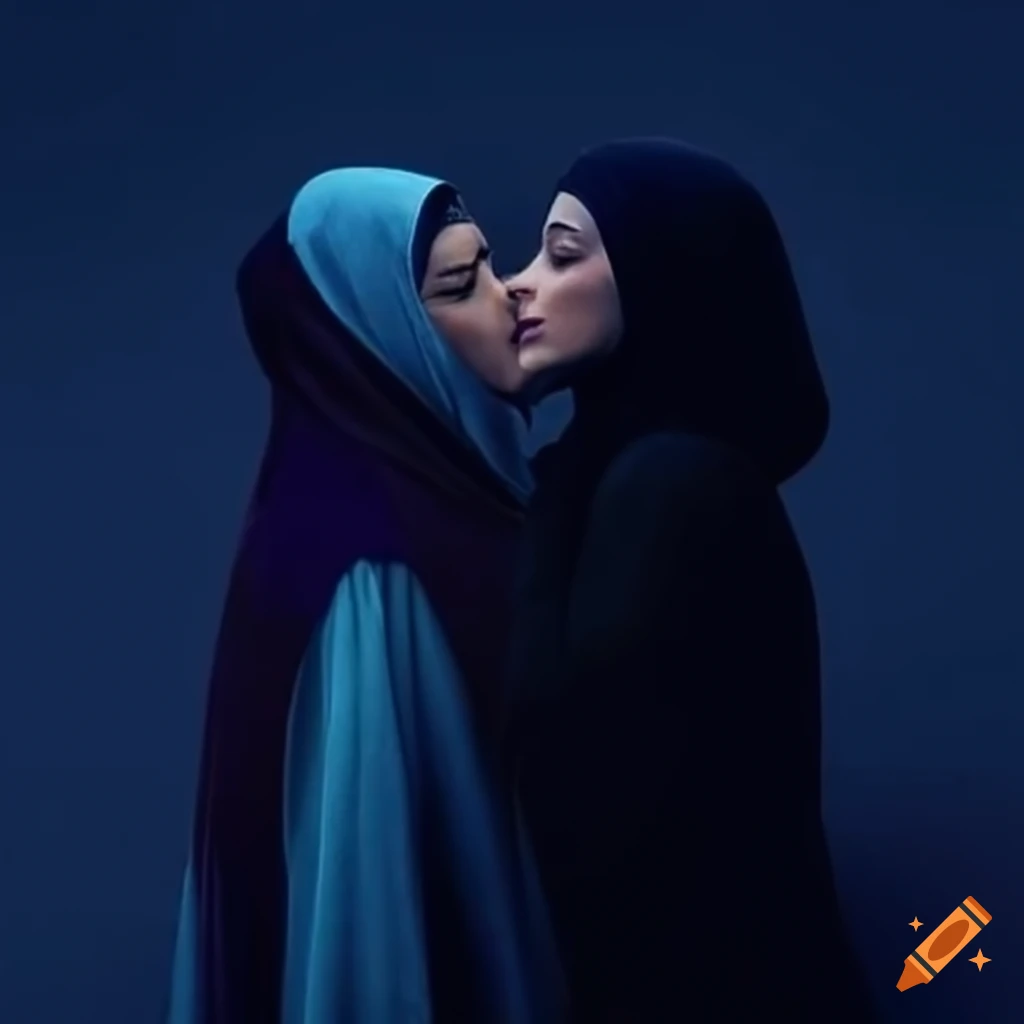 Couple in traditional hijabs sharing a cozy moment together