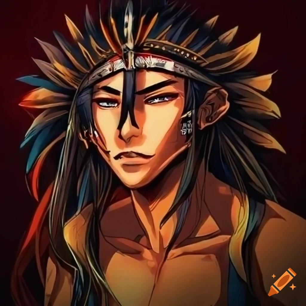 Anime-style Native American men in feathered attire