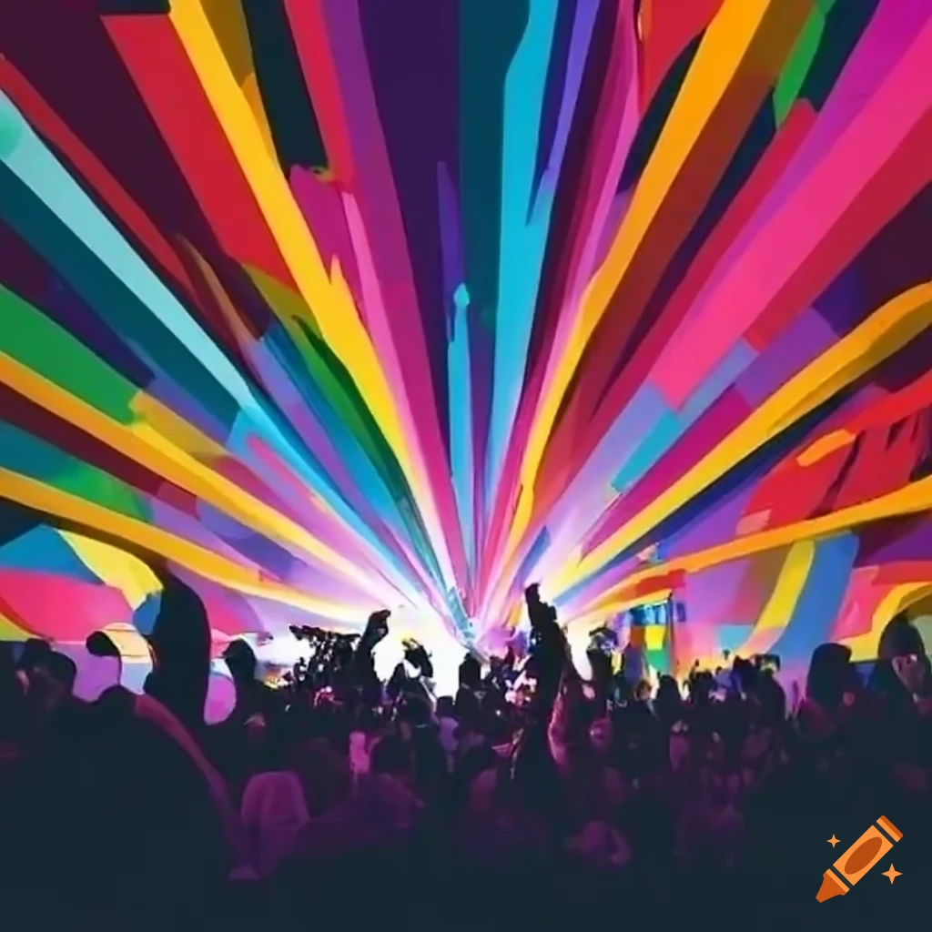 Colorful crowd at a hip-hop reggae music festival