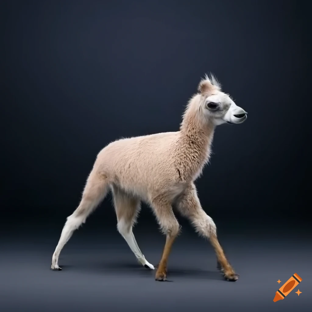 Hybrid fusion creature between a llama and a camel in a full body pose