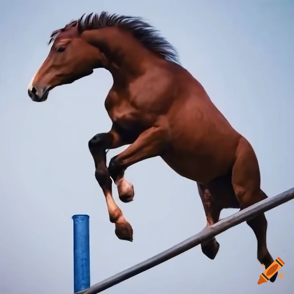 Powerful horse jumping over a high bar