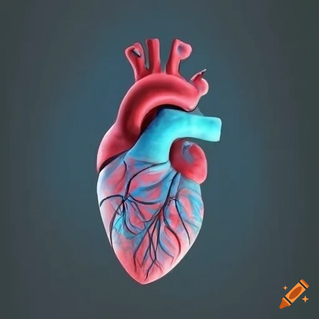 Human heart with colored vertices in a medical illustration