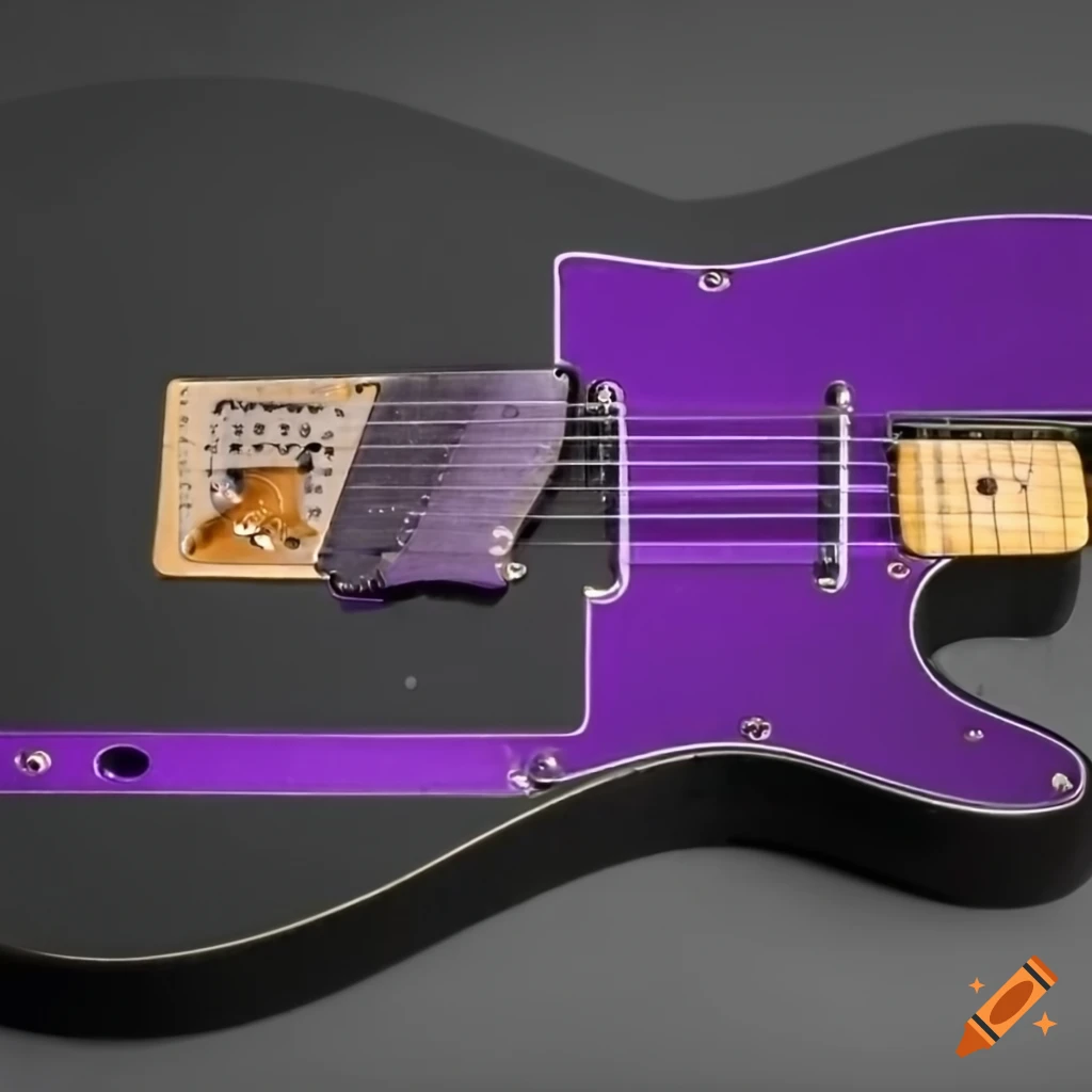 Black telecaster guitar with purple seraphim design