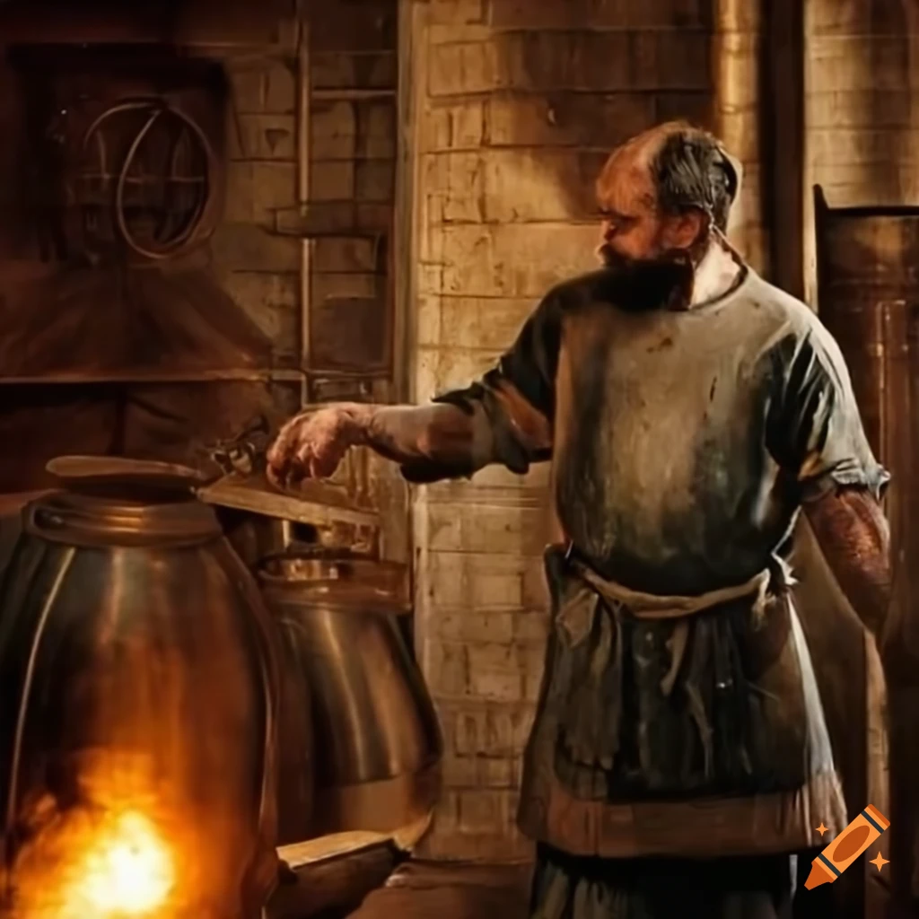 Man working in a 15th-century brewery