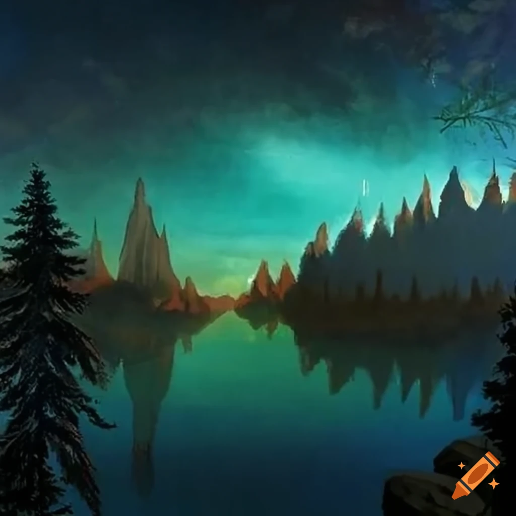 Ethereal panorama landscape inspired by various art styles and fairy tale motifs