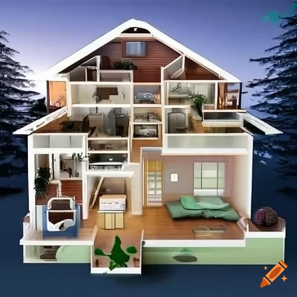 2D floor plan of a 1500 sq ft house with 3 bedrooms, open kitchen, living room, dining area, and balcony