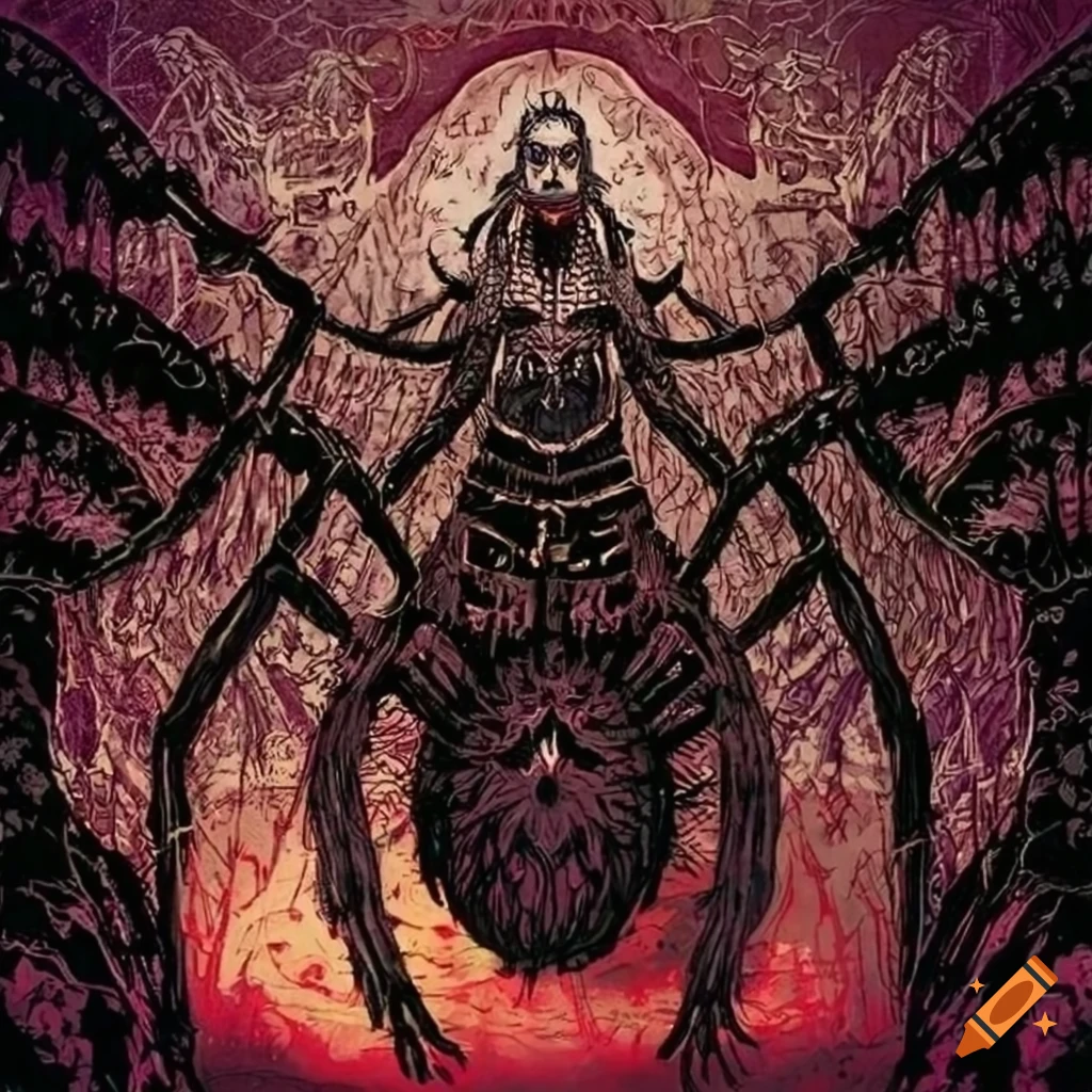 Fantastical arachnid-vampire character from 'Higanjima' manga with intricate details