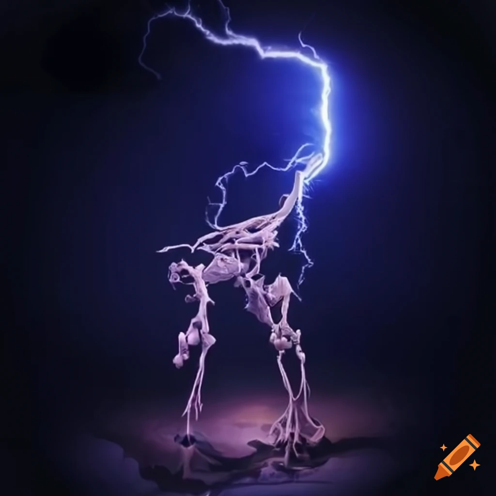 Skeleton surrounded by lightning
