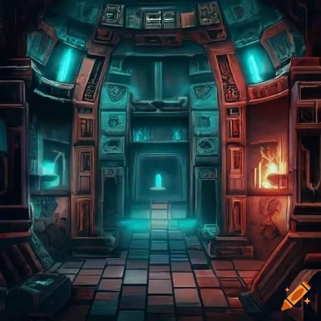 Sci-fi Aztec dungeon room tile