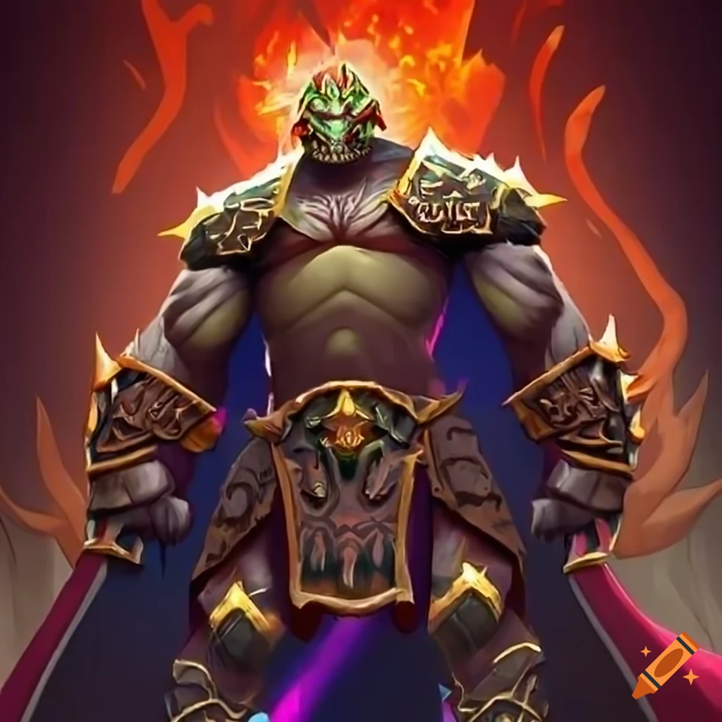 Ganon character with massive muscles, red eyes, fiery hair, and black skin