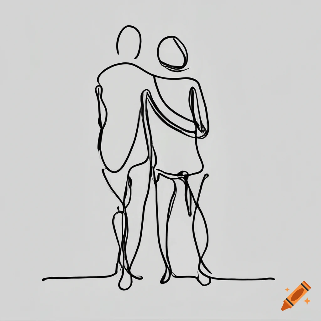 Continuous line drawing of couple holding hands in black ink on Craiyon