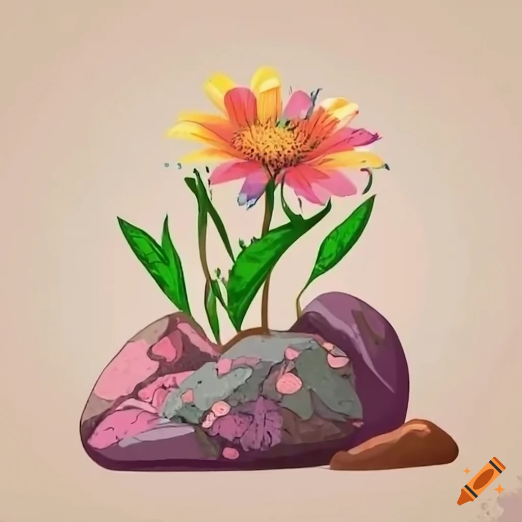 Flower planted on rocky ground