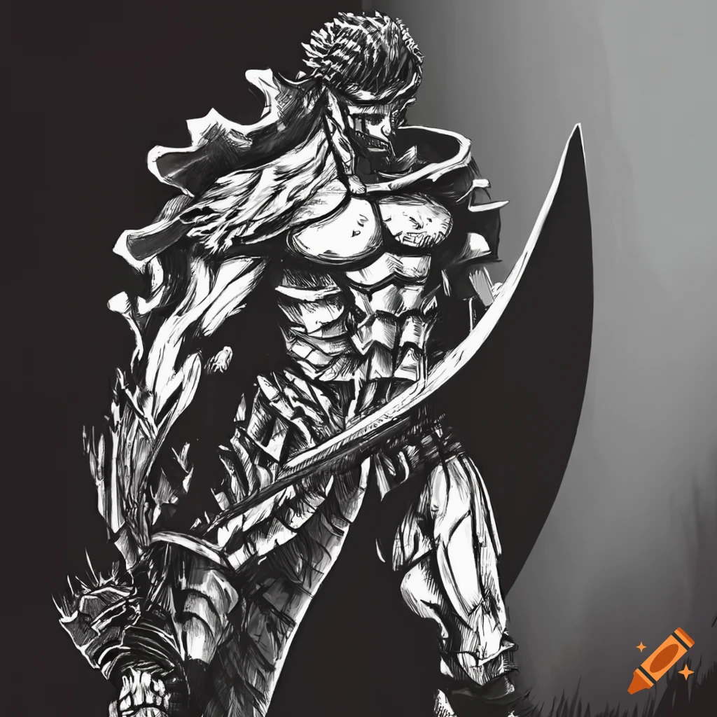 Berserk warrior depicted in a berserk drawing style