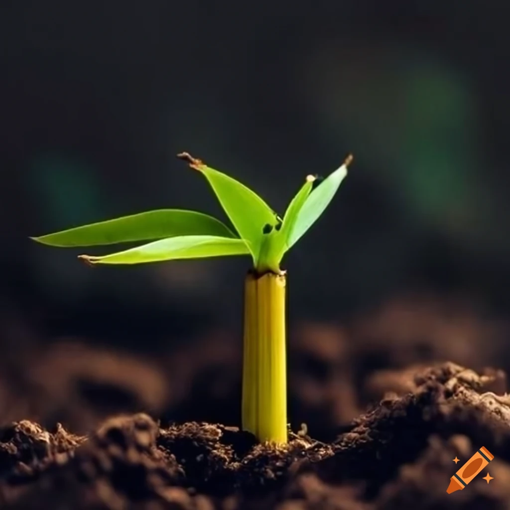 Close-up of a bamboo shoot emerging from soil