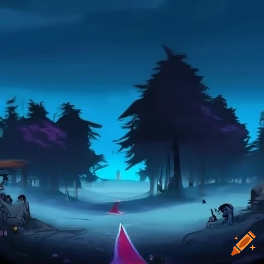 Gorillaz-style background with beautiful nature and road