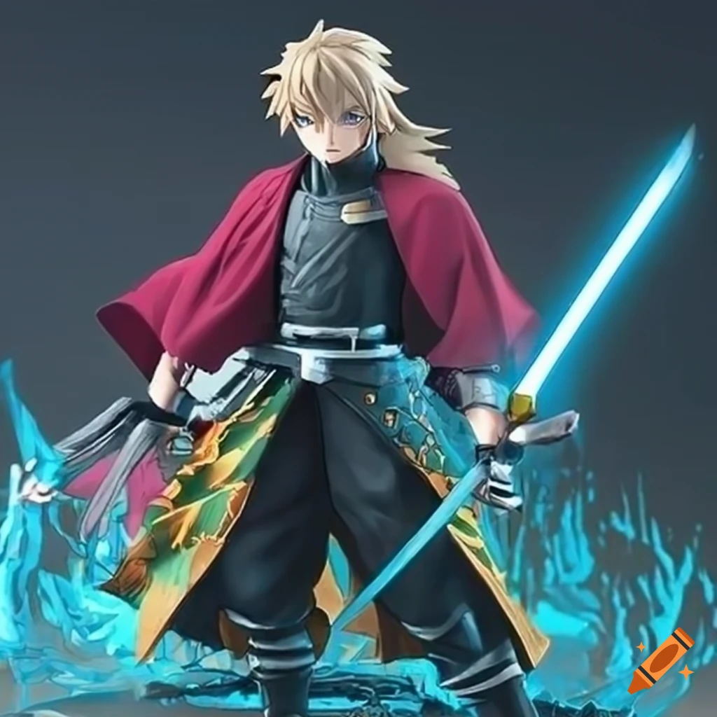 Luke Skywalker fused with Giyuu Tomioka in black armor with a sword