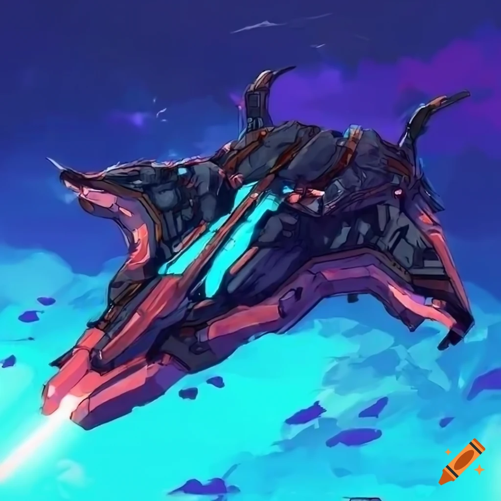 Anime-style futuristic spaceship design