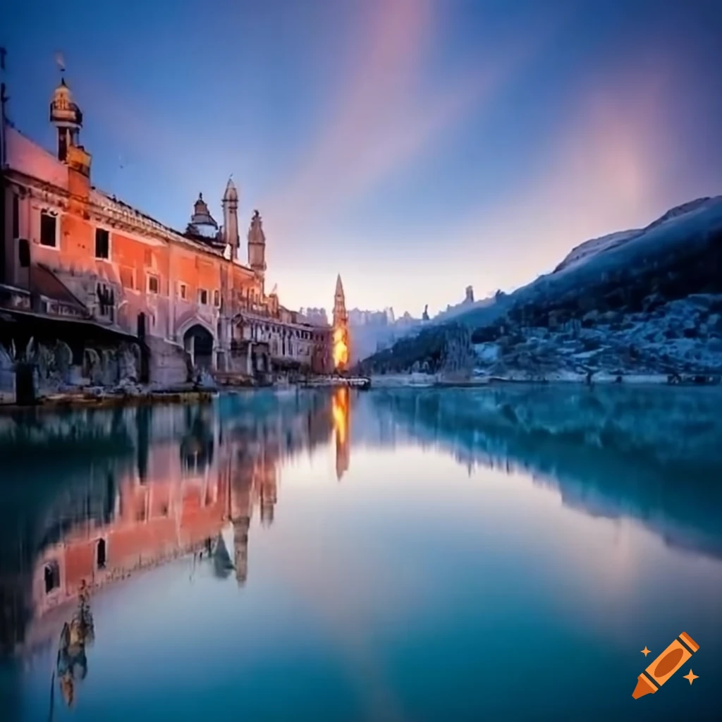 Frozen Grand Canal in Venice with mountains in the background