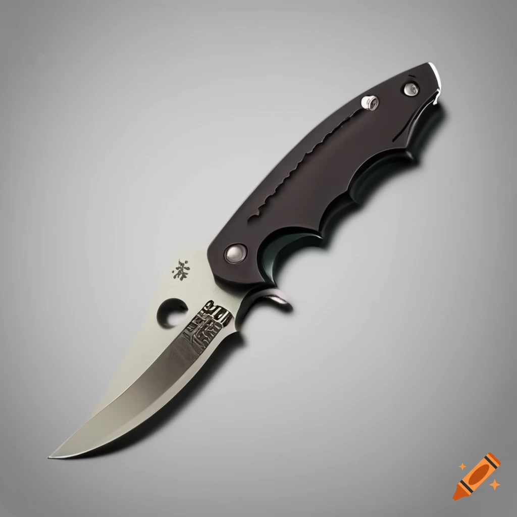 Spyderco jackknife scalpel on dark glass steel table in futuristic Japan style