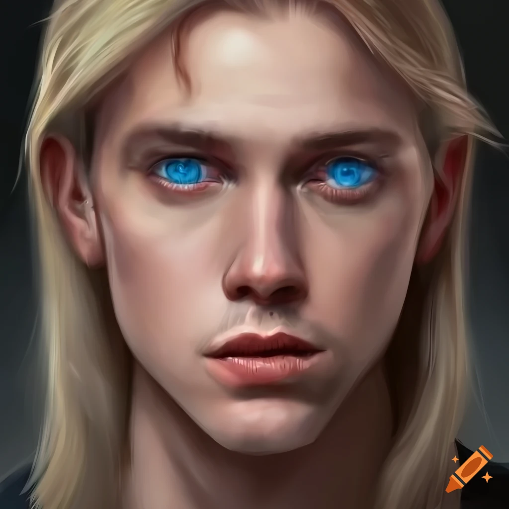 Digital art portrait of a handsome man with blonde hair and blue eyes ...