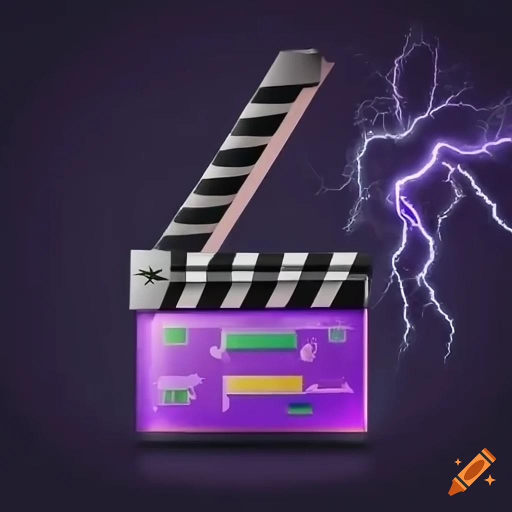Purple lightning with a clapperboard in front
