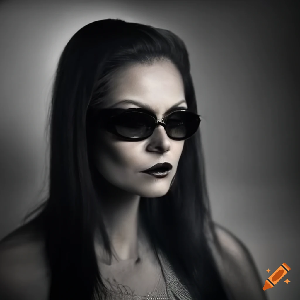 Mysterious lady in dark attire with sunglasses
