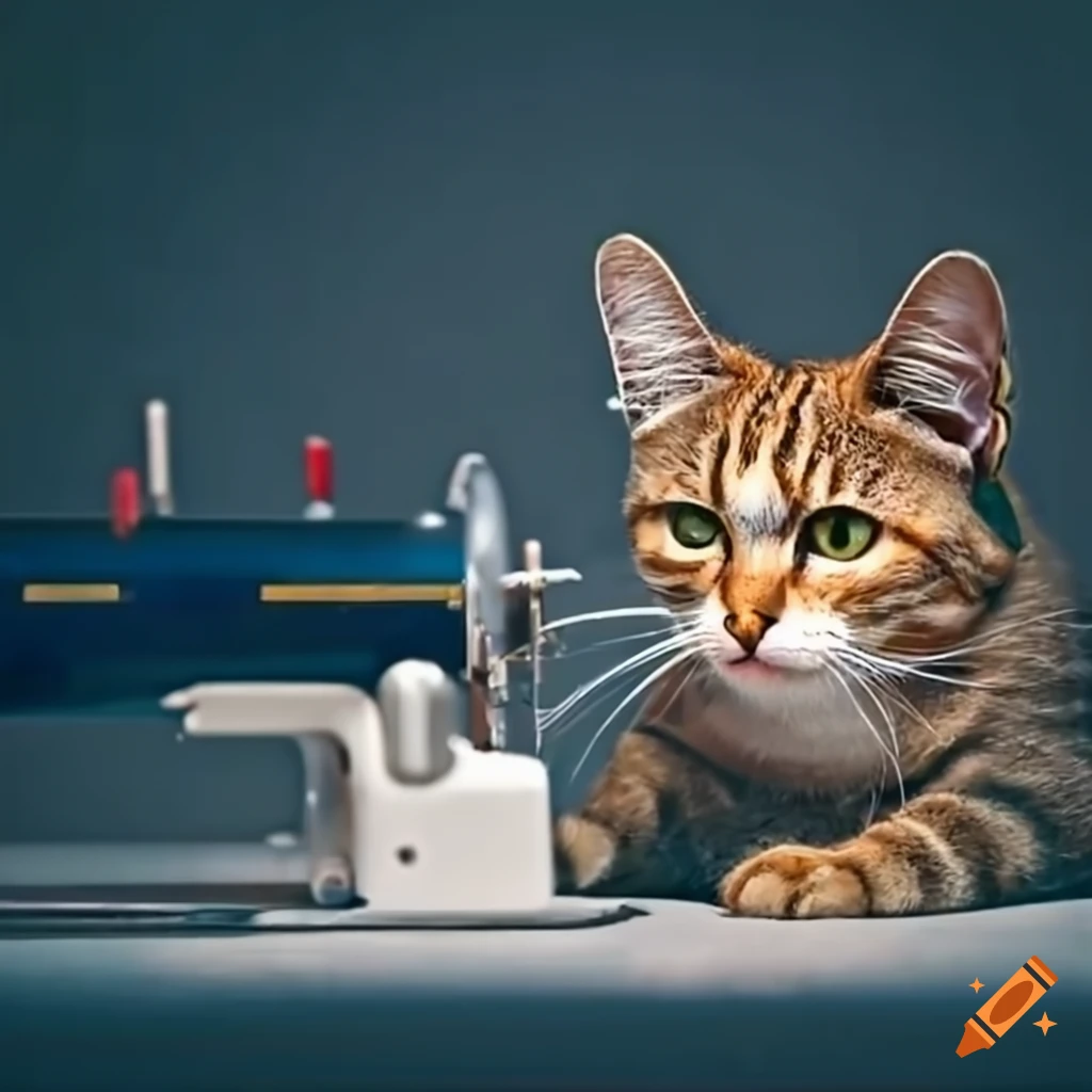 Cat using a sewing machine