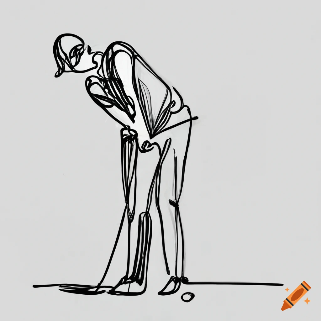 Continuous line drawing of a golfer in black ink on white paper on Craiyon