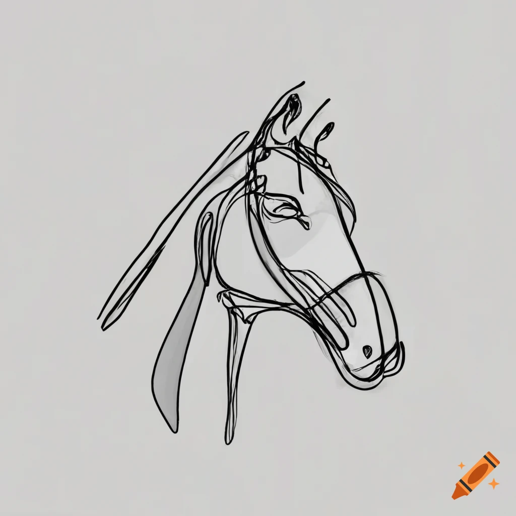 Continuous line drawing of a horse in black ink on white paper
