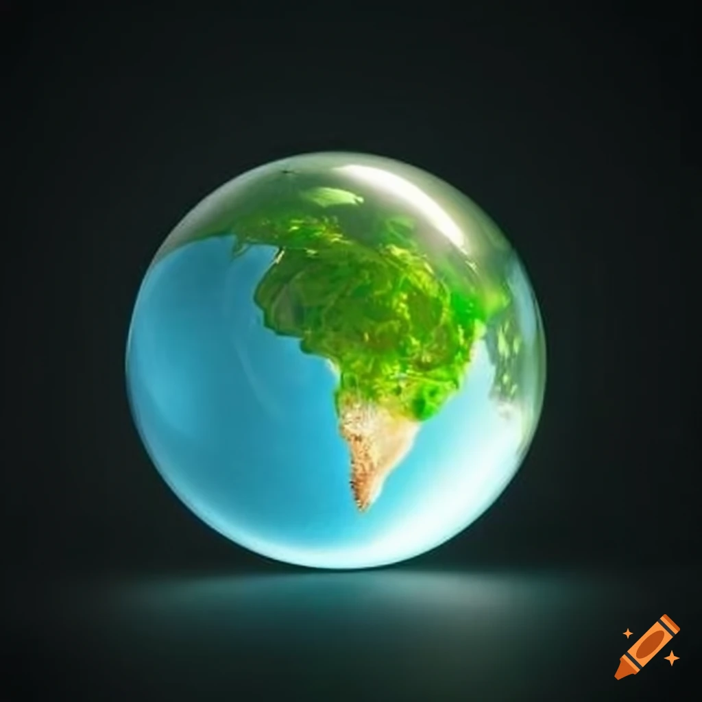 Glass sphere showing a green earth view