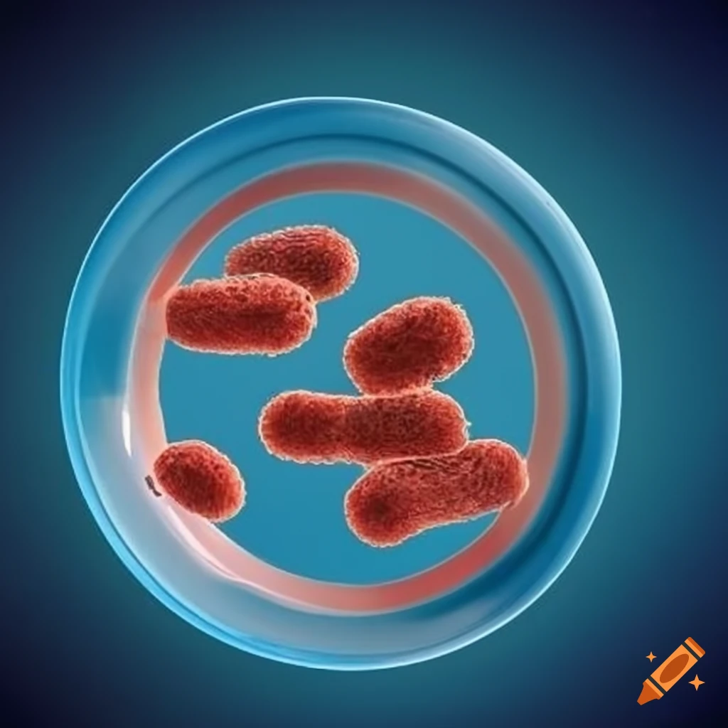 Illustration of a Bacillus bacterium near a magnified petri dish