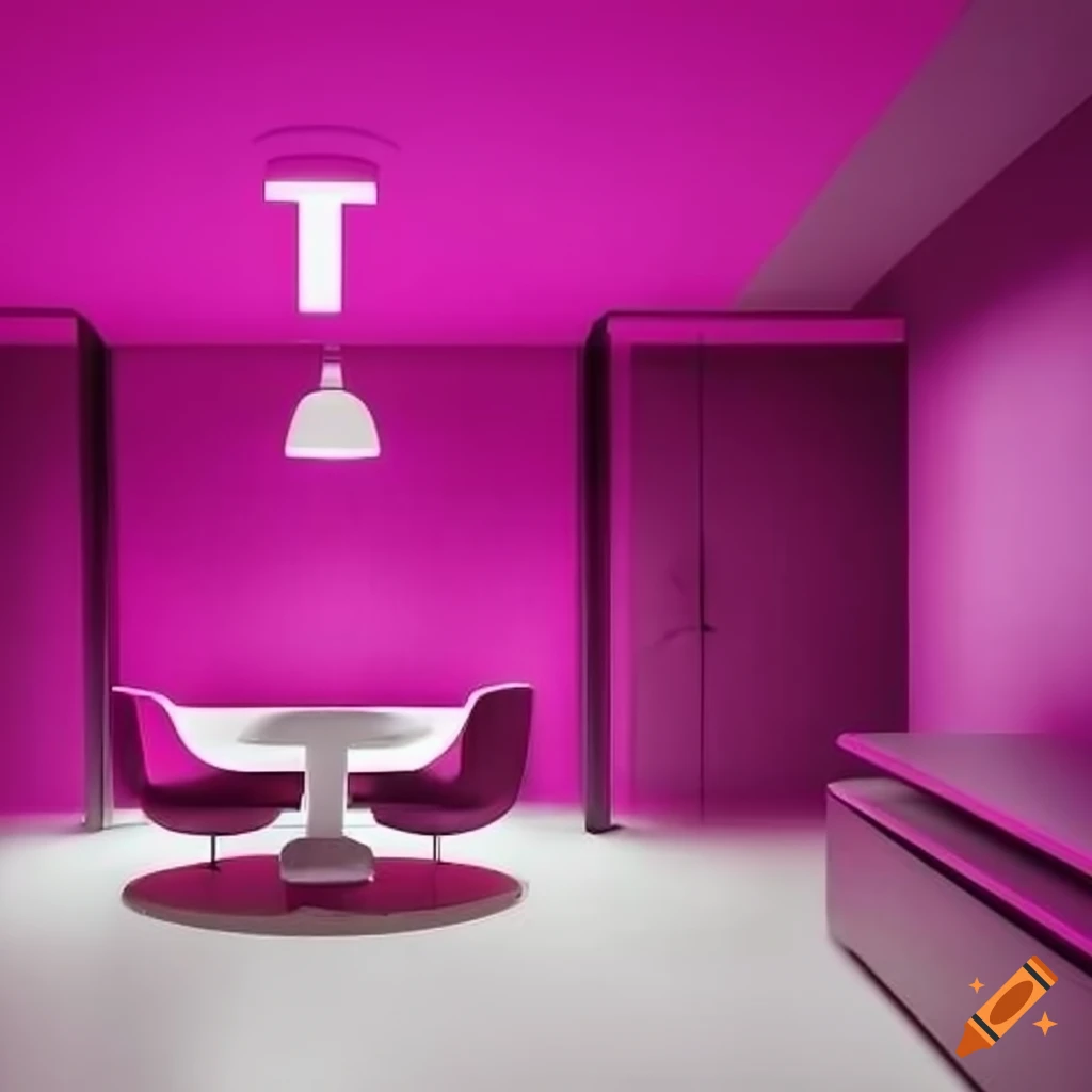 Sleek modern office interior design in soothing magenta colors