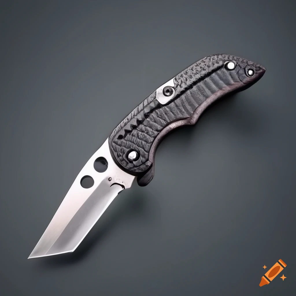 Spyderco jackknife scalpel on dark glass steel table in futuristic Japan style