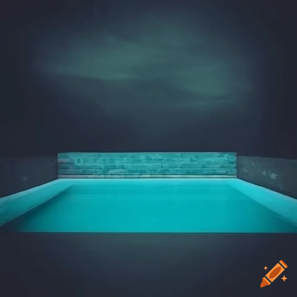 Empty pool house with ceramic walls in a liminal space atmosphere
