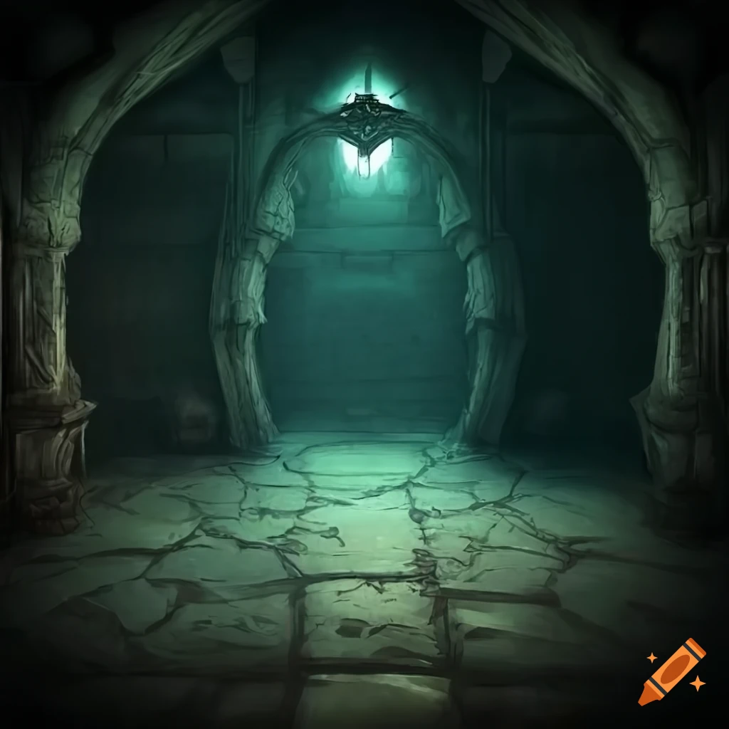 Dark fantasy dungeon interior view with empty walls