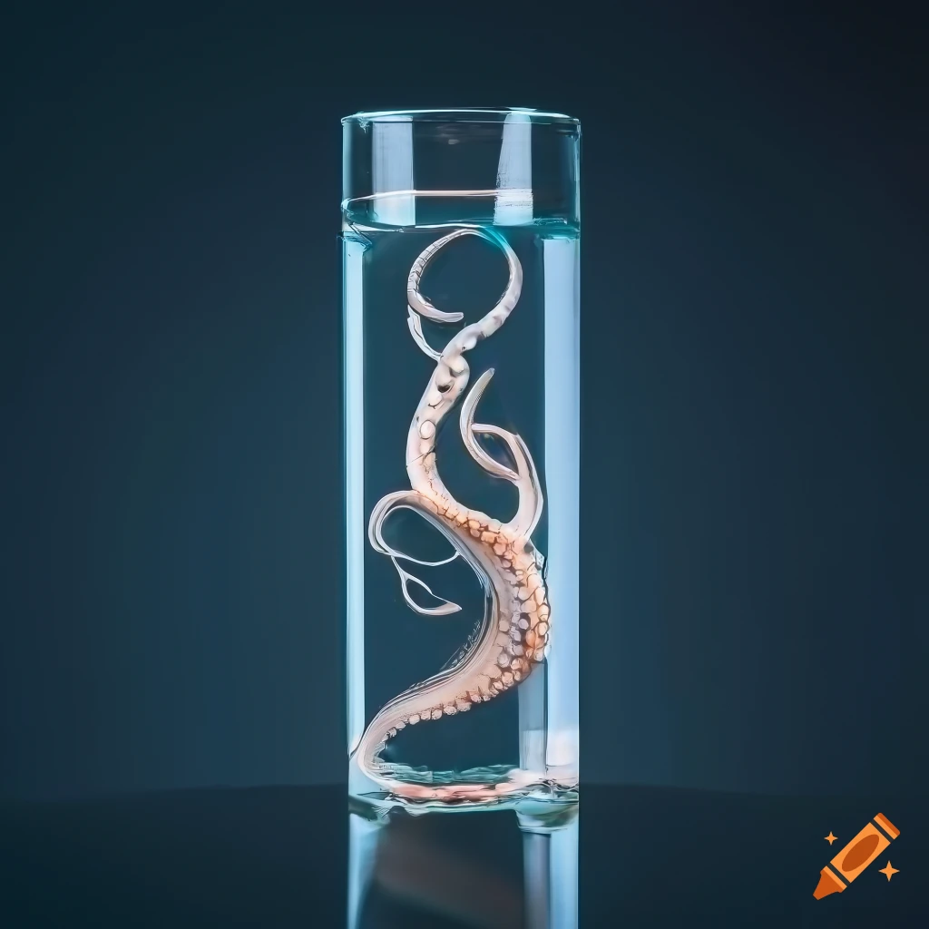 Unique medical device with octopus in glass cylinder on dark background