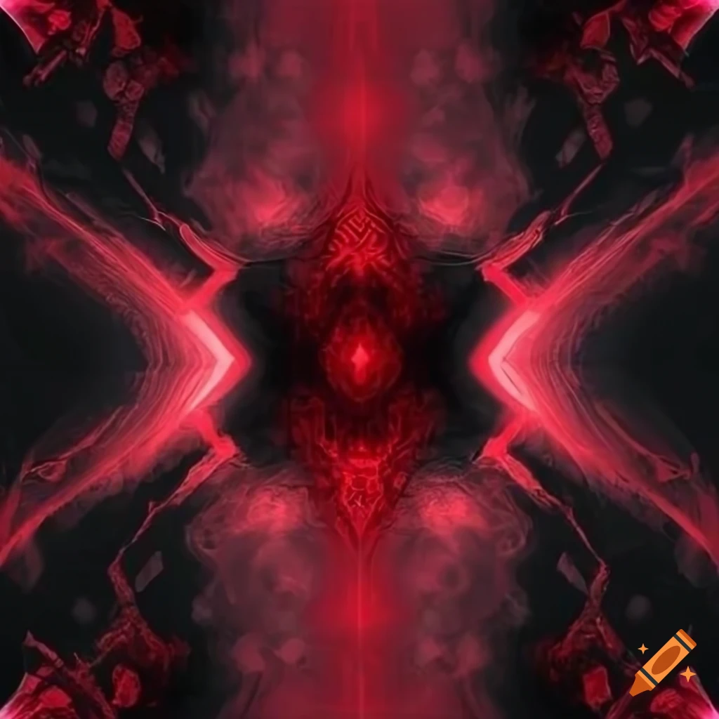 Red and black hellish and glowy geometric design on red-black background