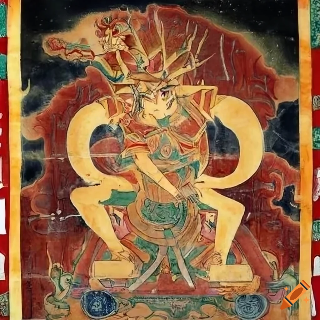Ancient Chinese Fresco in Mogao Caves with Yu-Gi-Oh character Yugi Muto