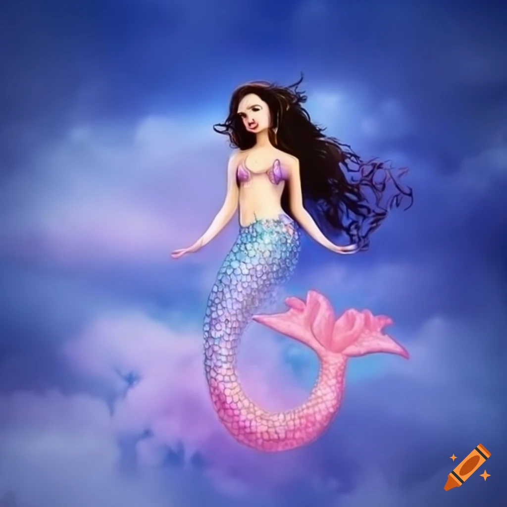 Beautiful mermaid in the clouds