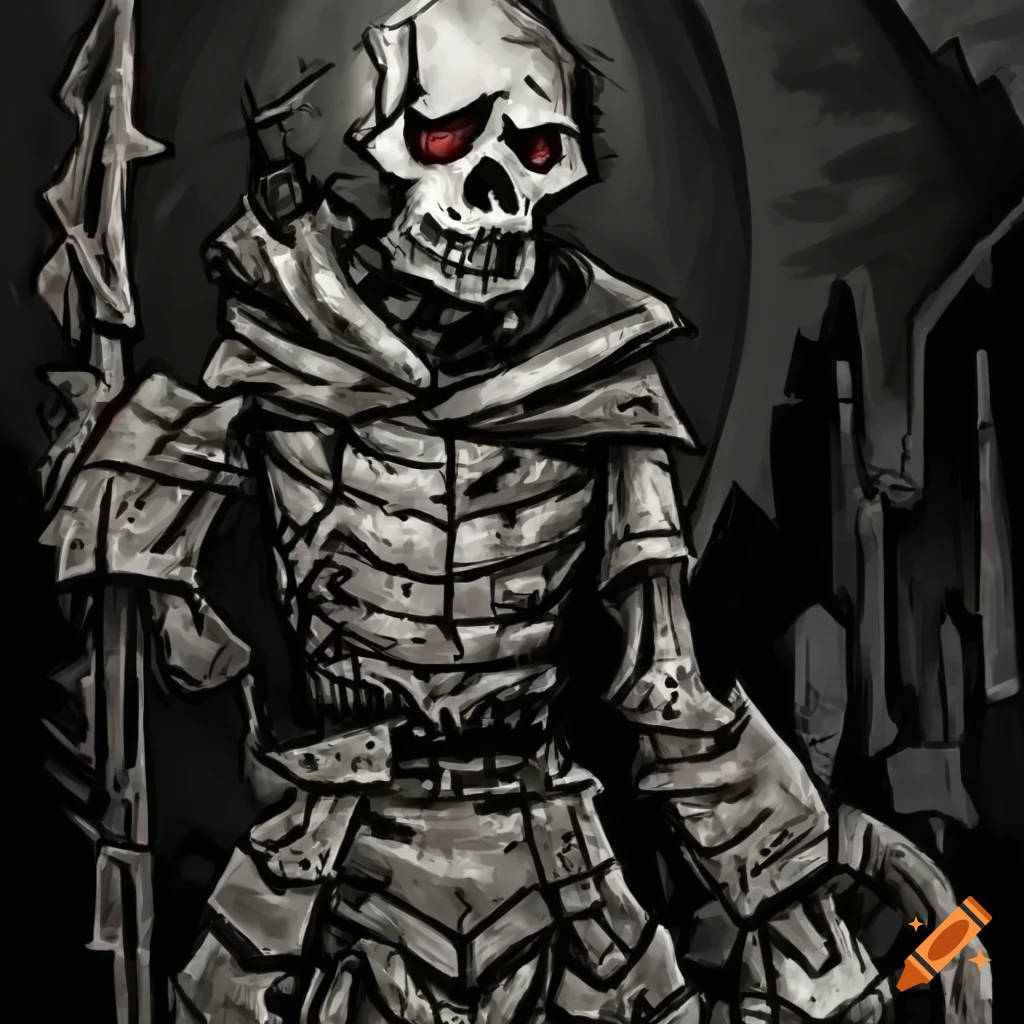 Skeleton from Darkest Dungeon with dark necromancer