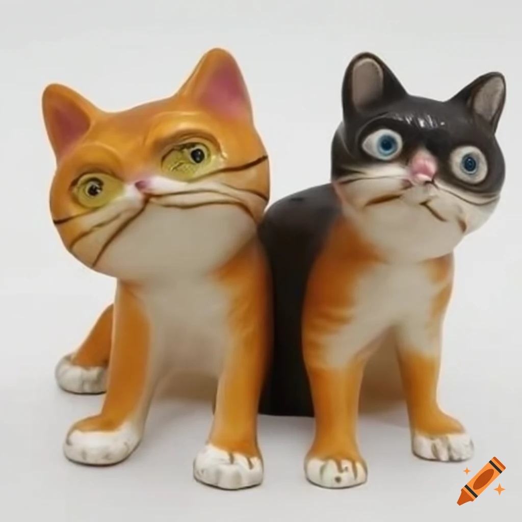 Two cat figurines kissing