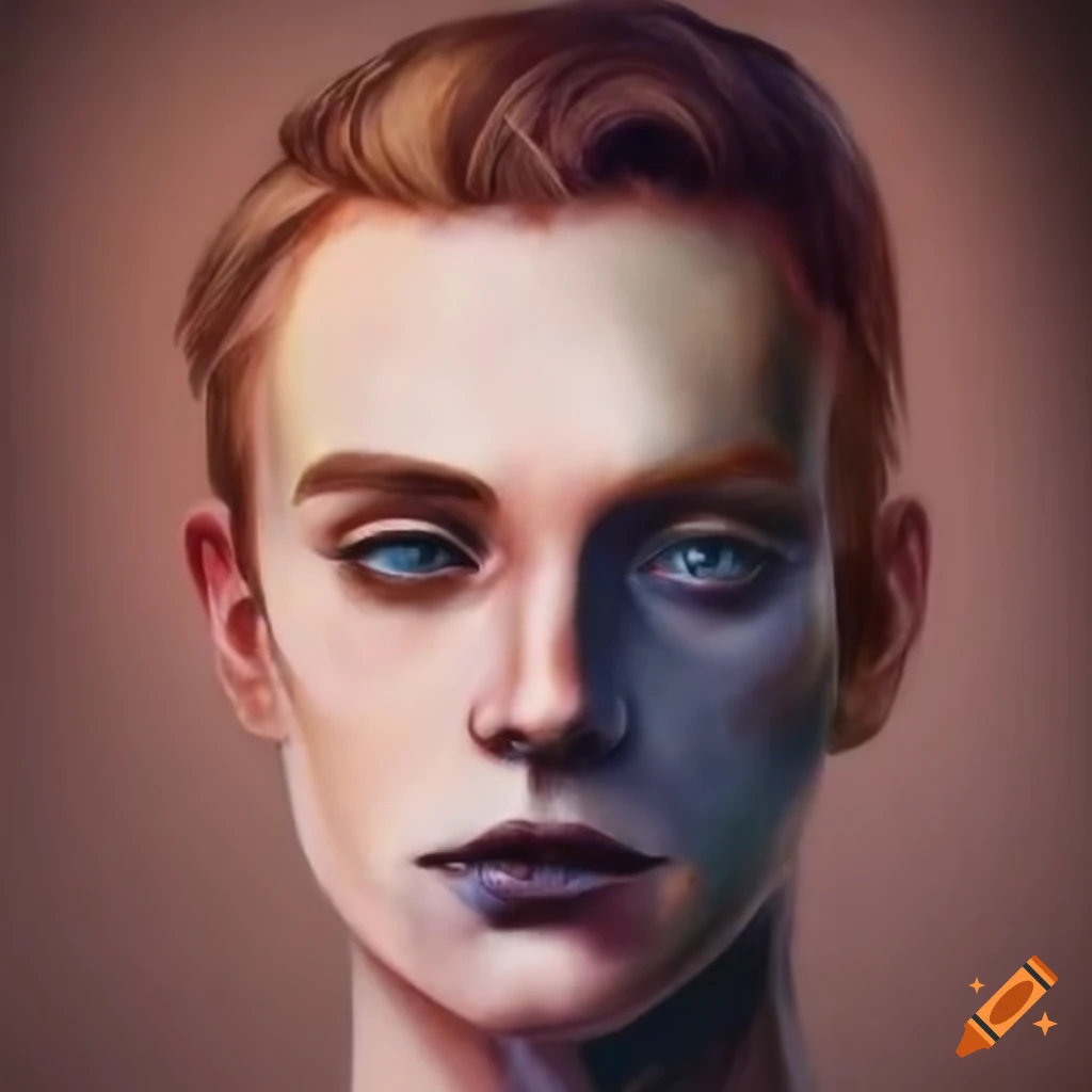 Dorian Gray portrait recreation showing half handsome and half dead face in soft pastels