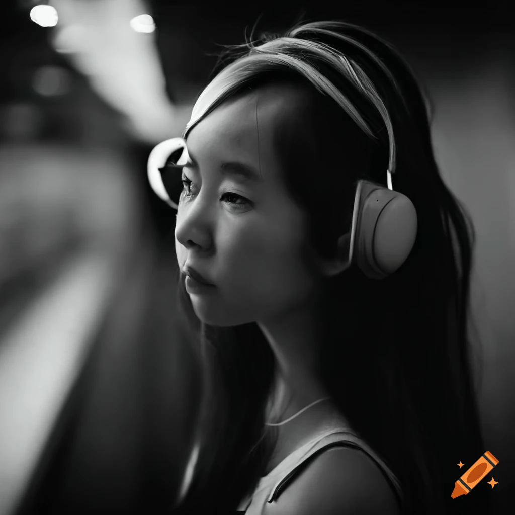Girl with headphones in subway looking at the Han River