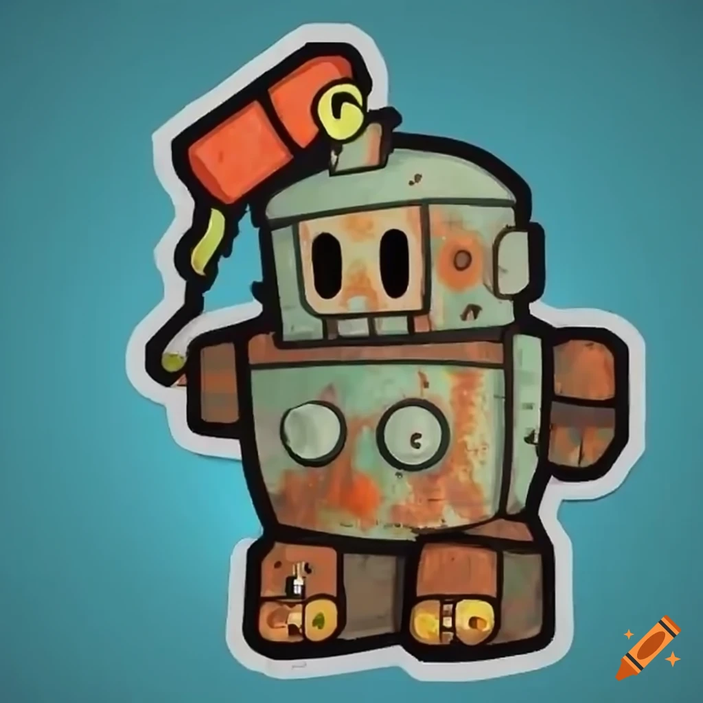 Rusty junk robot inspired by Paper Mario style