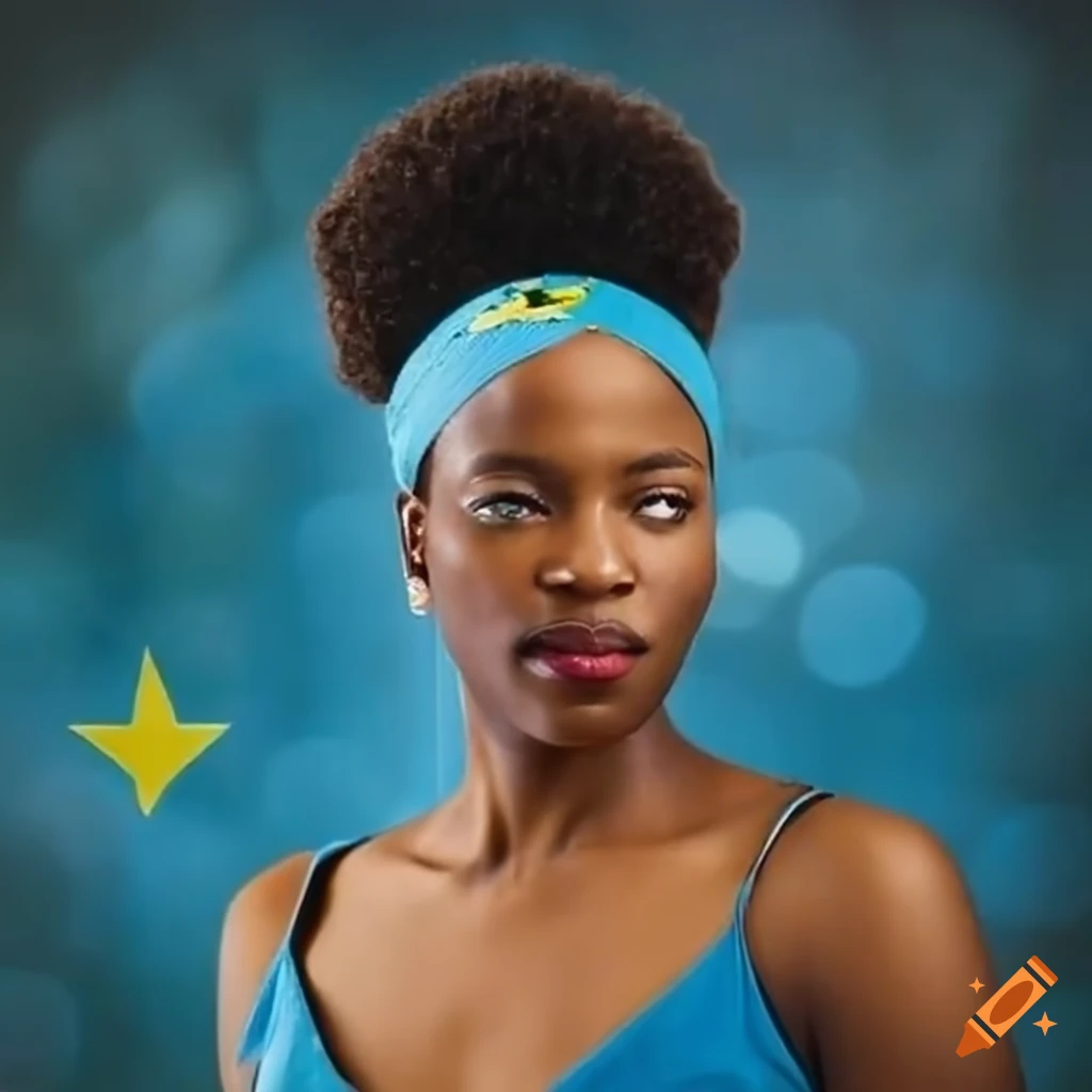 Stylish Black woman posing with a St. Lucia flag headband