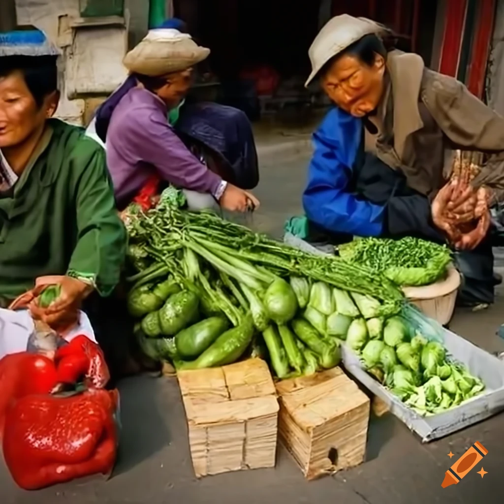 Korean men selling vegetables