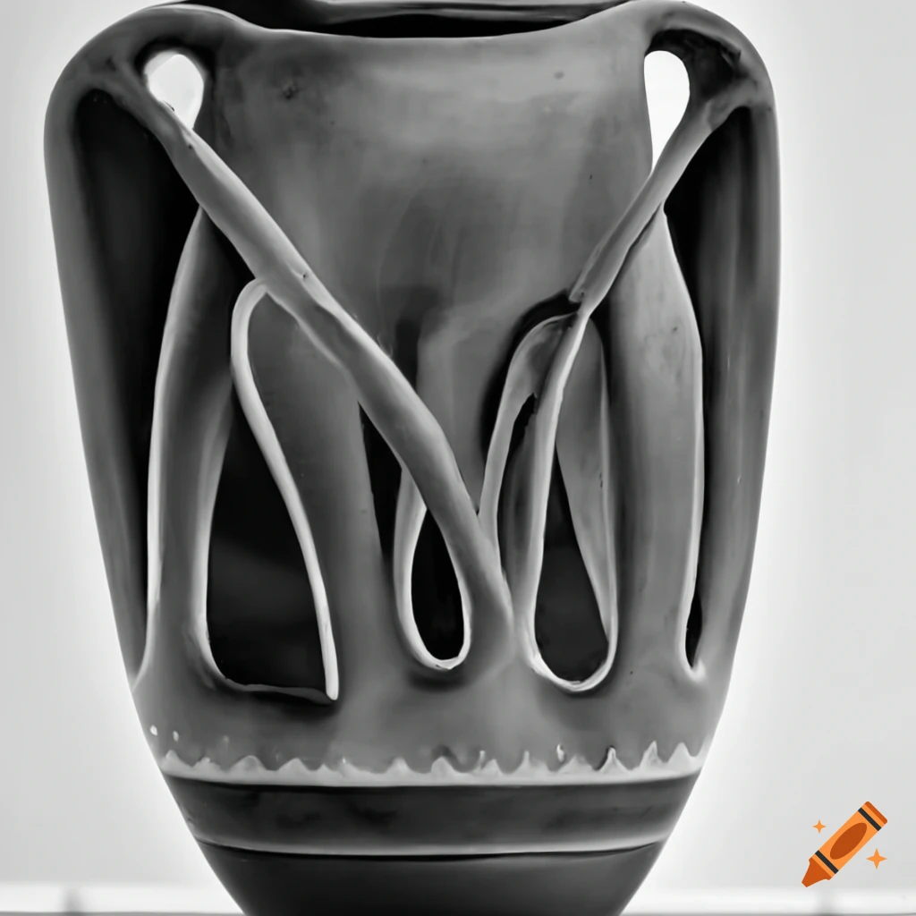 Mycenaean prehistorical ceramic vase with black glaze on white background