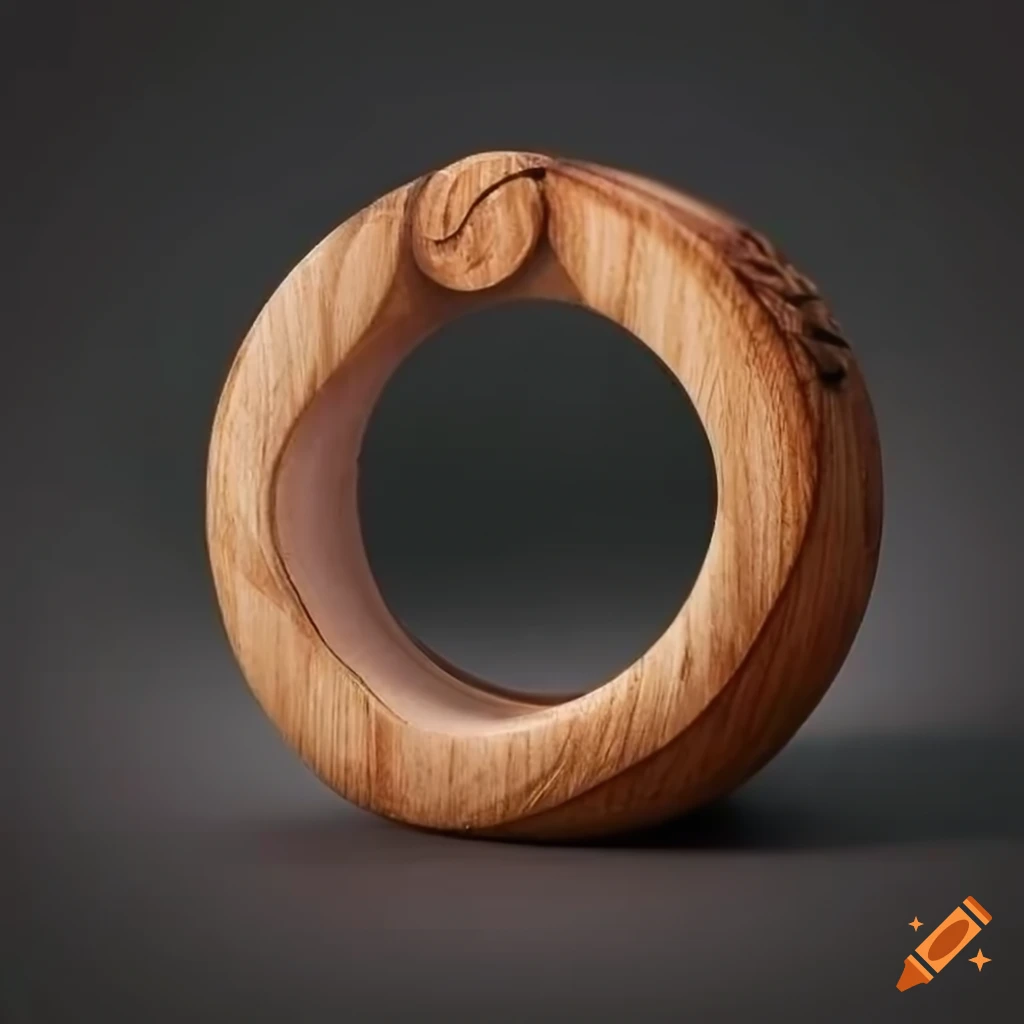 Anillo de madera con ornamentos similares a joyas sobre fondo blanco
